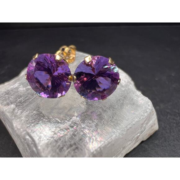 14K Yellow Gold Color Shift CZ Stud Earrings 8.2mm - Picture 10 of 16